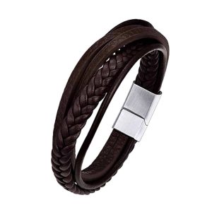 Killer Deals 22cm handmade PU Vegan Leather bracelet - Brown (L/XL)