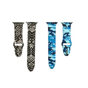 Killer Deals Silicone Strap for 38/40/41mm Apple Watch- Snake Skin & Camo Blue- S/M 2 Pack